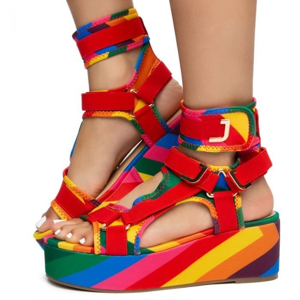 Liliana Rainbow Platform Velcro Strappy Sandal